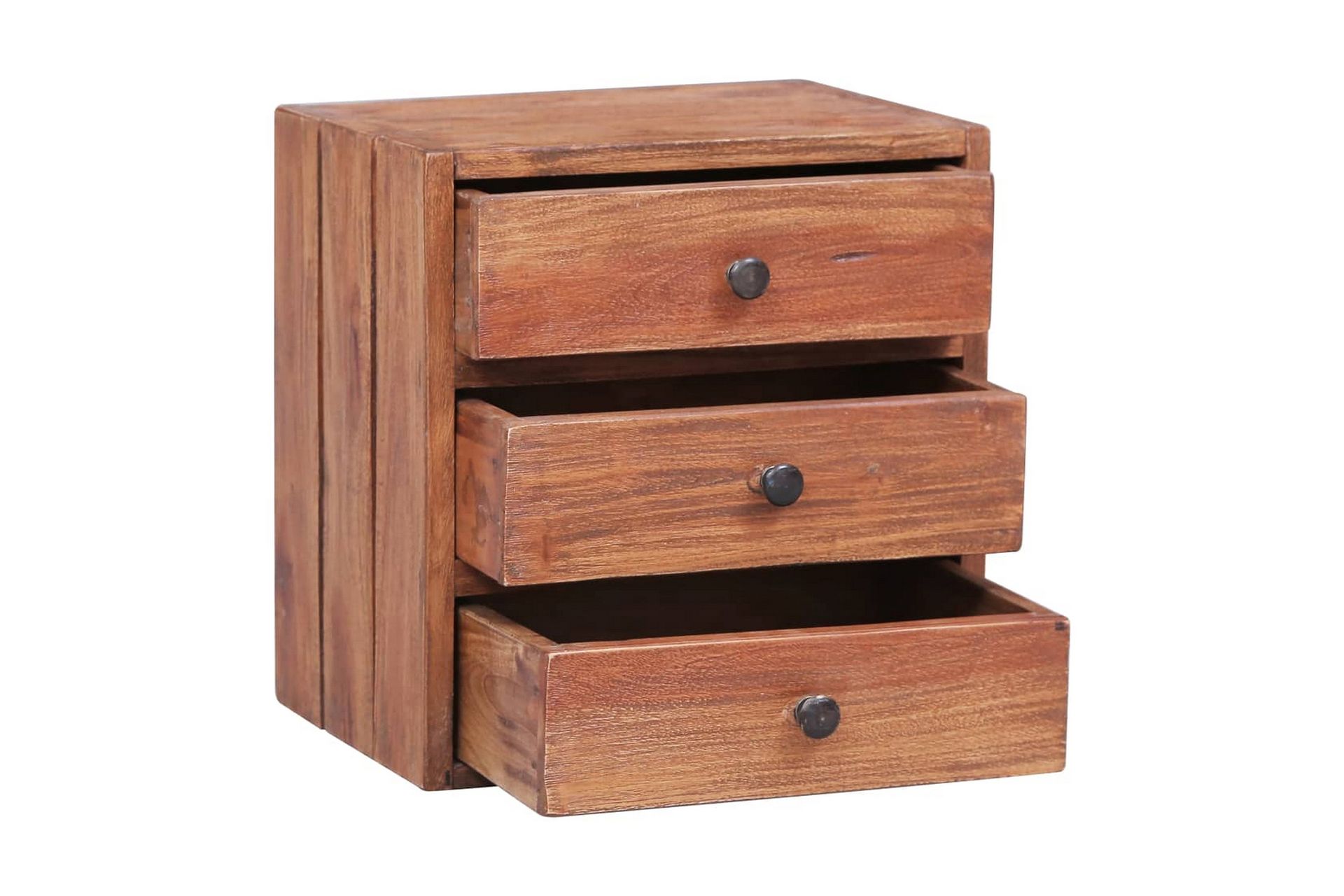 Sengeskab med 3 skuffer 35x25x35 cm massivt genanvendt træ - Brun - Møbler - Borde - Aflastningsbord - Sengebord