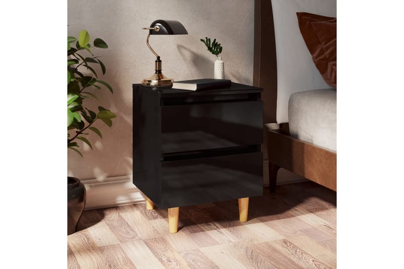sengeskab med ben i massivt fyrretræ 40x35x50 cm - Sort - Møbler - Borde - Aflastningsbord - Sengebord