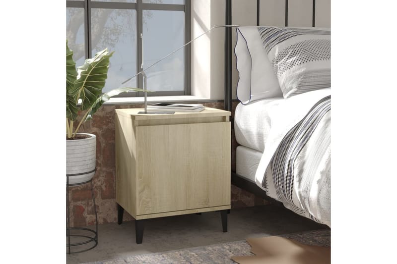 sengeskab med metalben 2 stk. 40x30x50 cm sonoma-eg - Brun - Møbler - Borde - Aflastningsbord - Sengebord