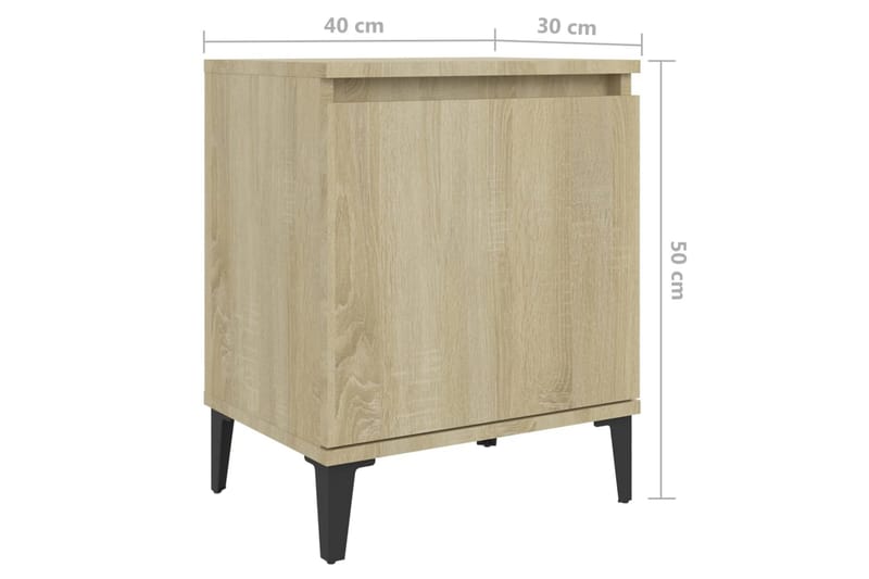 sengeskab med metalben 2 stk. 40x30x50 cm sonoma-eg - Brun - Møbler - Borde - Aflastningsbord - Sengebord