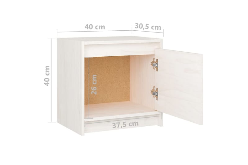 sengeskabe 2 stk. 40x30,5x40 cm massivt fyrretræ hvid - Hvid - Sengebord