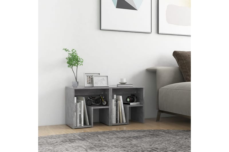 sengeskabe 2 stk. 40x30x40 cm spånplade betongrå - Grå - Møbler - Borde - Aflastningsbord - Sengebord