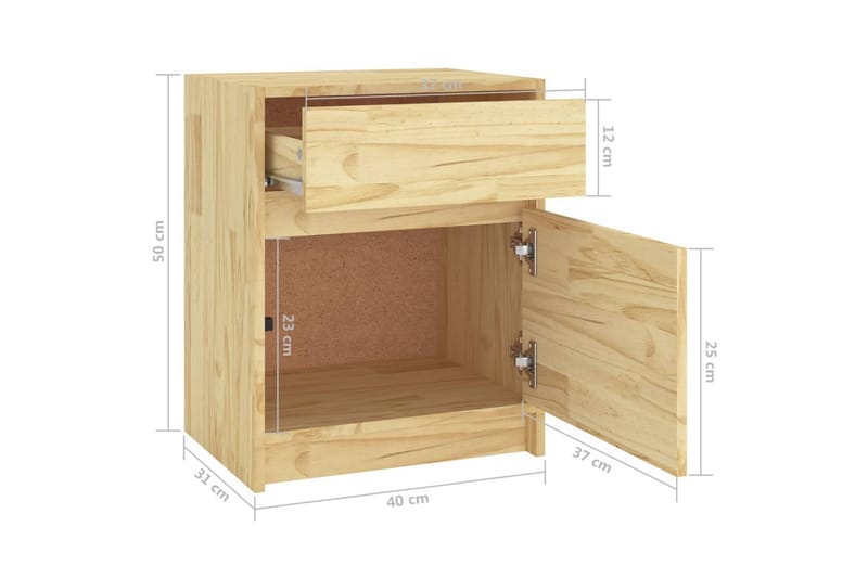 sengeskabe 2 stk. 40x31x50 cm massivt fyrretræ - Brun - Sengebord