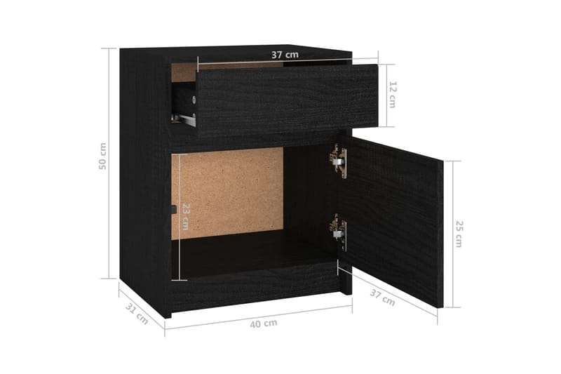 sengeskabe 2 stk. 40x31x50 cm massivt fyrretræ sort - Sort - Møbler - Borde - Aflastningsbord - Sengebord