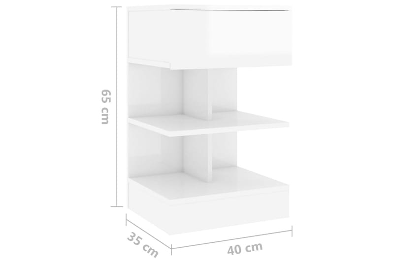 sengeskabe 2 stk. 40x35x65 cm hvid højglans - Hvid - Sengebord