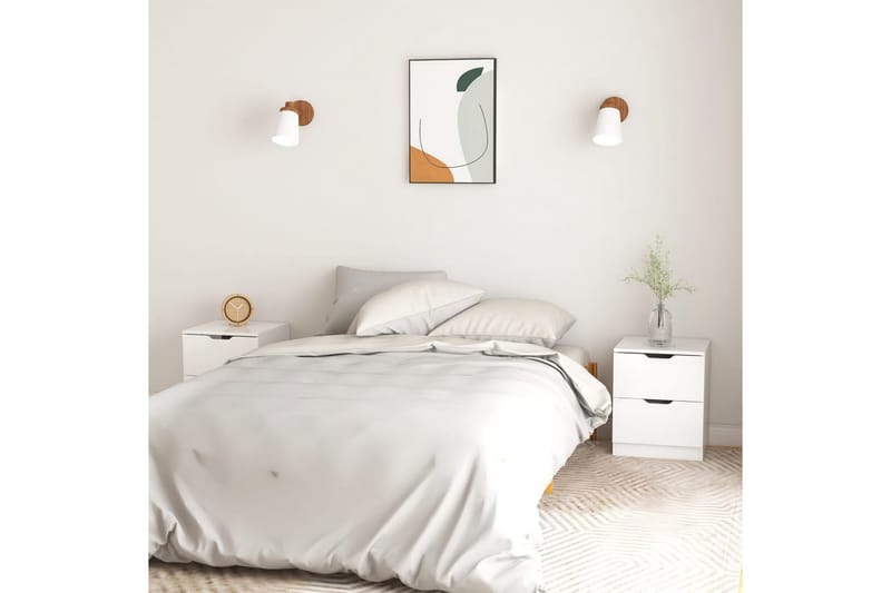 sengeskabe 2 stk. 40x40x50 cm spånplade hvid højglans - Hvid - Sengebord