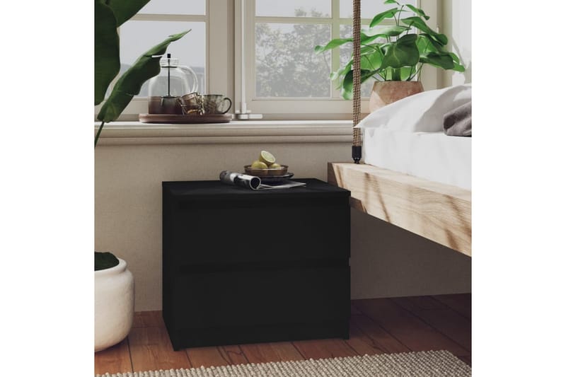 sengeskabe 2 stk. 50x39x43,5 cm spånplade sort - Sort - Møbler - Borde - Aflastningsbord - Sengebord