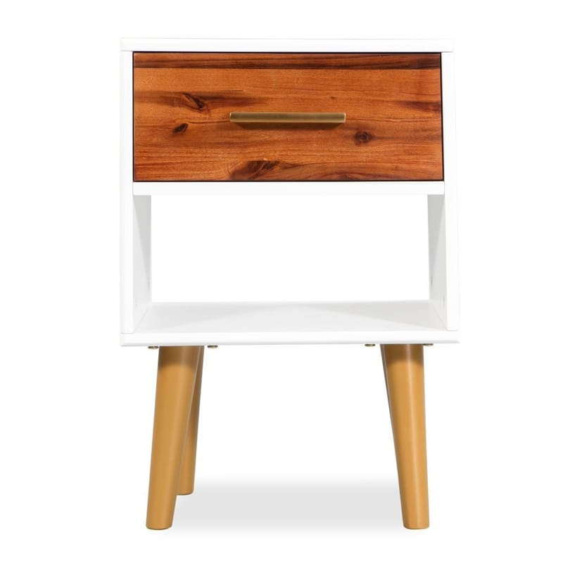 Sengeskabe 2 Stk. Massivt Akacietræ 40 X 30 X 45 Cm - Hvid - Møbler - Borde - Aflastningsbord - Sengebord