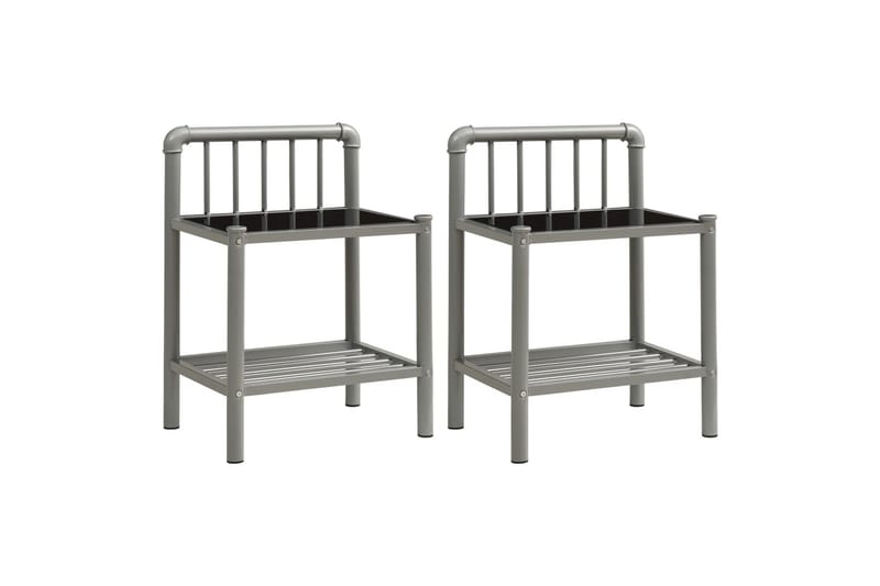 sengeskabe 2 stk. metal og glas grå og sort - Møbler - Borde - Aflastningsbord - Sengebord