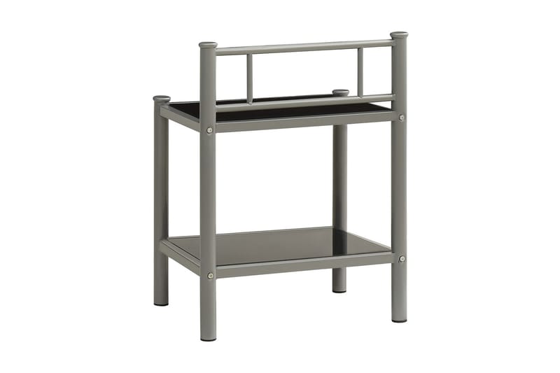 sengeskabe 2 stk. metal og glas grå og sort - Møbler - Borde - Aflastningsbord - Sengebord