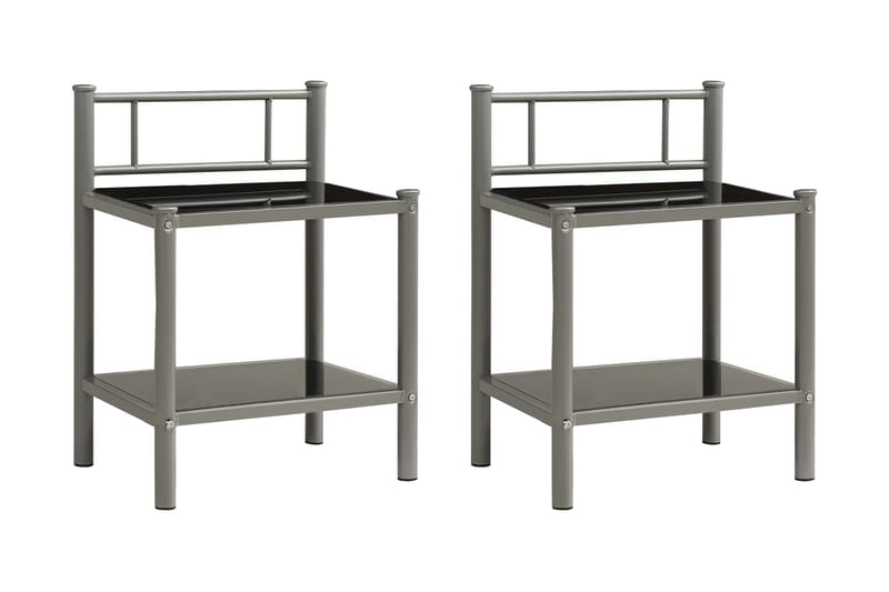 sengeskabe 2 stk. metal og glas grå og sort - Møbler - Borde - Aflastningsbord - Sengebord