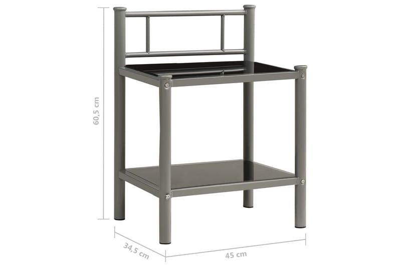 sengeskabe 2 stk. metal og glas grå og sort - Møbler - Borde - Aflastningsbord - Sengebord