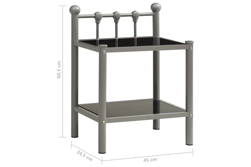 sengeskabe 2 stk. metal og glas grå og sort - Møbler - Borde - Aflastningsbord - Sengebord