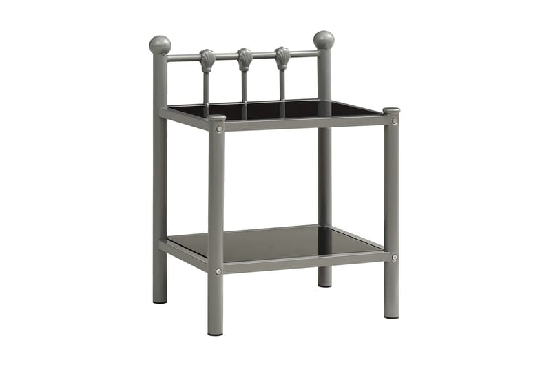 sengeskabe 2 stk. metal og glas grå og sort - Møbler - Borde - Aflastningsbord - Sengebord