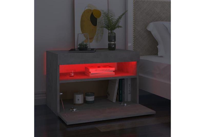 sengeskabe m. LED-lys 2 stk. 60x35x40 cm betongrå - Grå - Sengebord