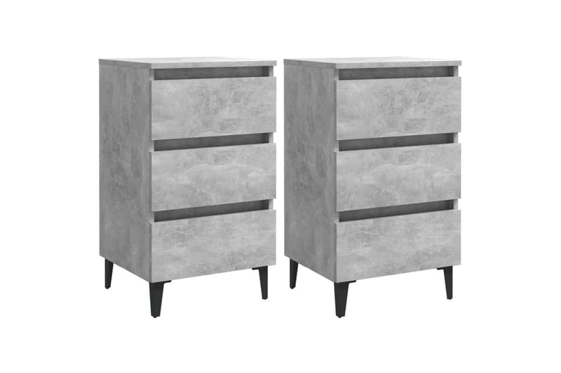 sengeskabe m. metalben 2 stk. 40x35x69 cm betongrå - Grå - Møbler - Borde - Aflastningsbord - Sengebord