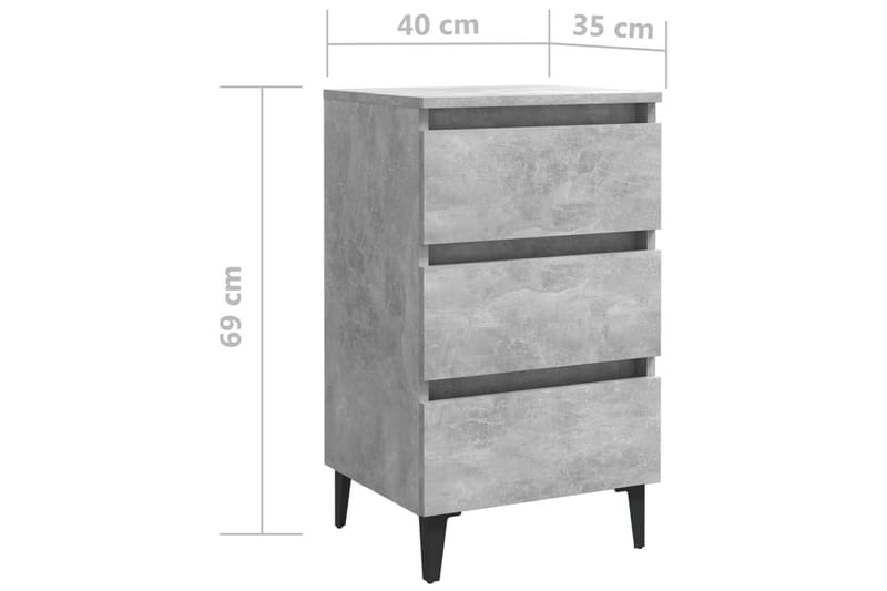 sengeskabe m. metalben 2 stk. 40x35x69 cm betongrå - Grå - Møbler - Borde - Aflastningsbord - Sengebord