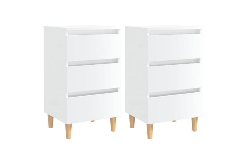 sengeskabe m. træben 2 stk. 40x35x69 cm hvid højglans - Hvid - Møbler - Borde - Aflastningsbord - Sengebord