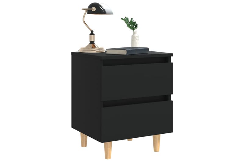 sengeskabe med ben i massivt fyrretræ 2 stk. 40x35x50 cm - Sort - Møbler - Borde - Aflastningsbord - Sengebord