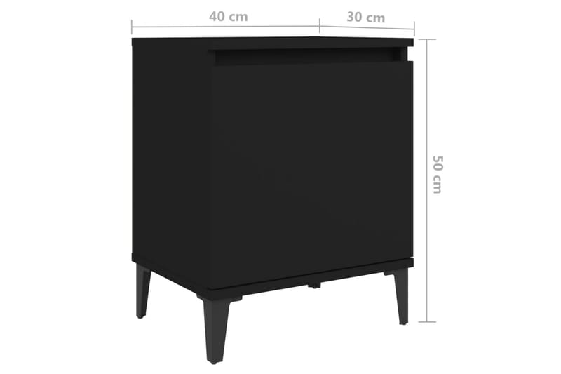 sengeskabe med metalben 2 stk. 40x30x50 cm sort - Sort - Møbler - Borde - Aflastningsbord - Sengebord