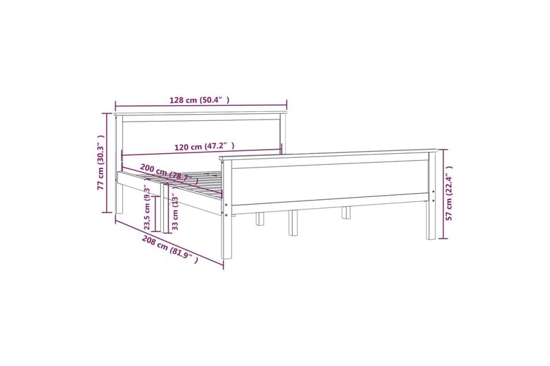 sengestel 120x200 cm massivt fyrretræ - Brun - Møbler - Borde - Aflastningsbord - Sengebord