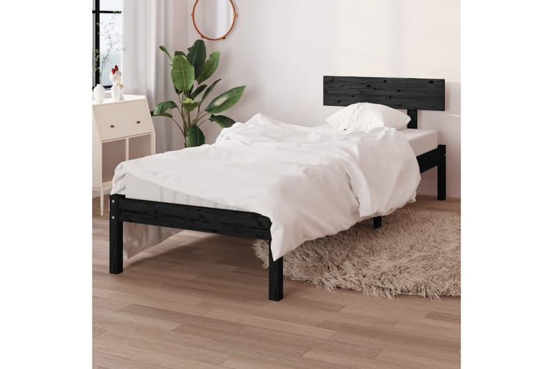 sengestel 90x190 cm UK Single massivt fyrretræ sort - Sort - Sengebord