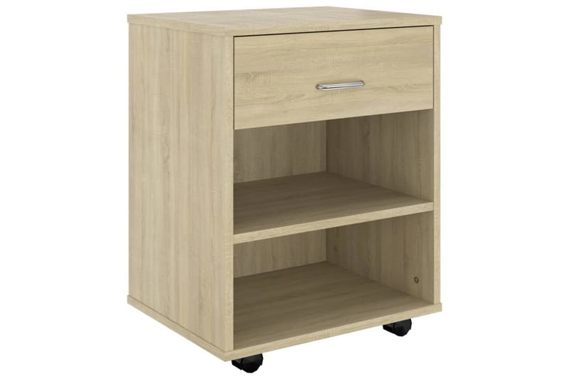 skab med hjul 46x36x59 cm spånplade sonoma-eg - Brun - Sengebord