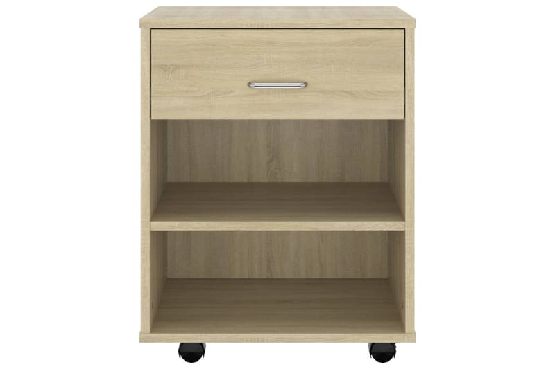 skab med hjul 46x36x59 cm spånplade sonoma-eg - Brun - Sengebord