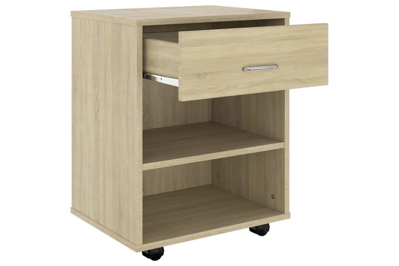 skab med hjul 46x36x59 cm spånplade sonoma-eg - Brun - Sengebord