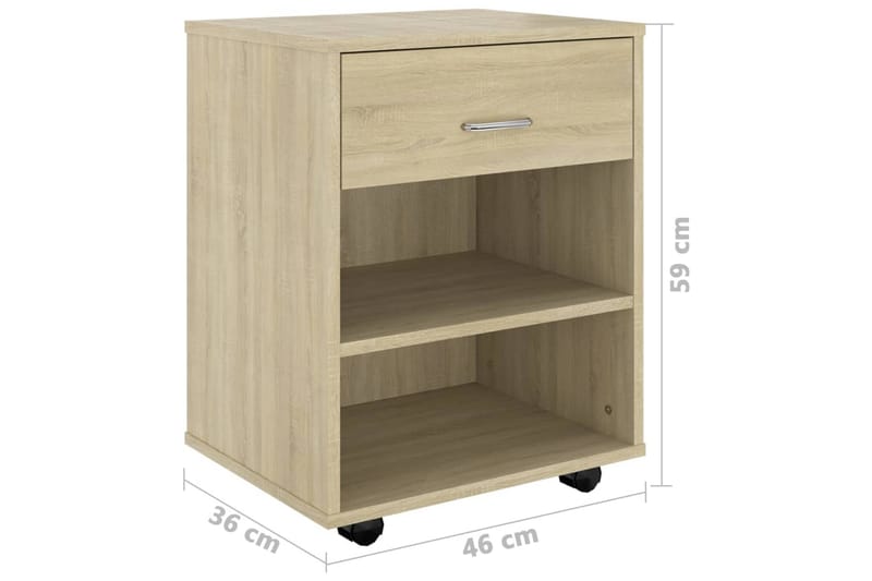 skab med hjul 46x36x59 cm spånplade sonoma-eg - Brun - Sengebord