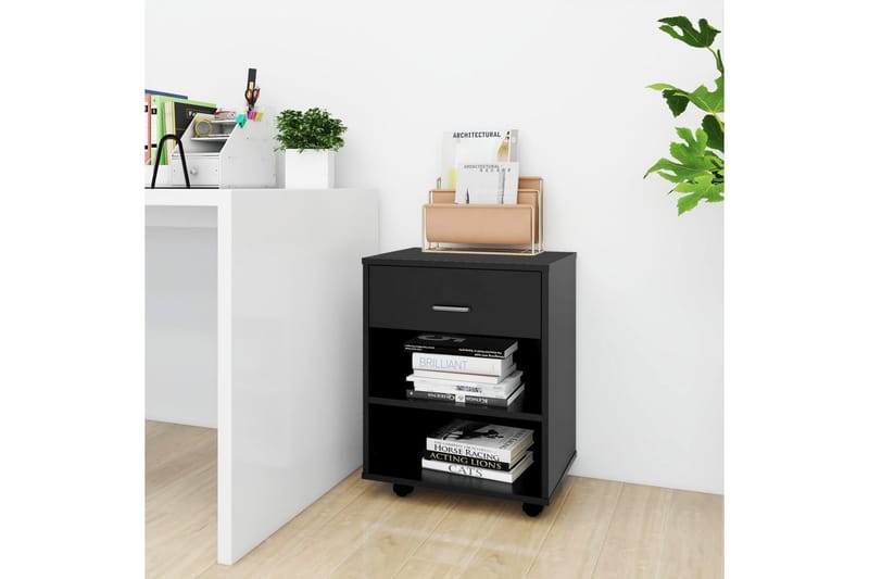 skab med hjul 46x36x59 cm spånplade sort - Sort - Møbler - Borde - Aflastningsbord - Sengebord