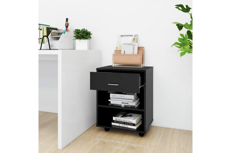 skab med hjul 46x36x59 cm spånplade sort - Sort - Møbler - Borde - Aflastningsbord - Sengebord