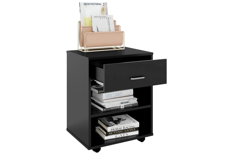 skab med hjul 46x36x59 cm spånplade sort - Sort - Møbler - Borde - Aflastningsbord - Sengebord