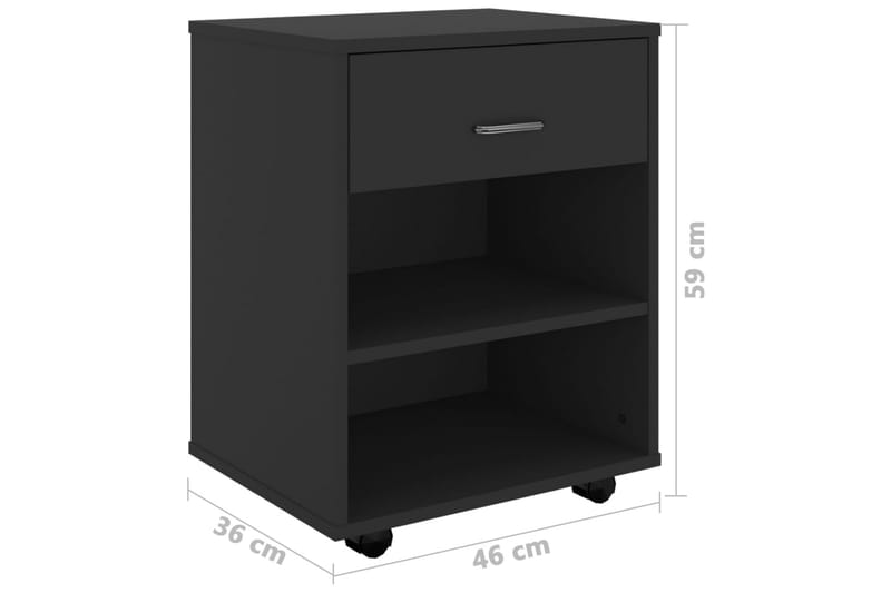 skab med hjul 46x36x59 cm spånplade sort - Sort - Sengebord