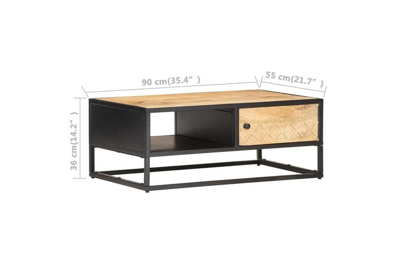 sofabord med udskåret låge 90x55x36 cm ru mangotræ - Brun - Sengebord