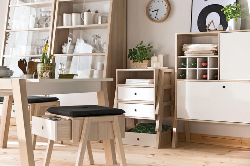 Spot Sengebord 58 cm med Opbevaring Skuffe Natur/Hvid - VOX - Møbler - Borde - Aflastningsbord - Sengebord