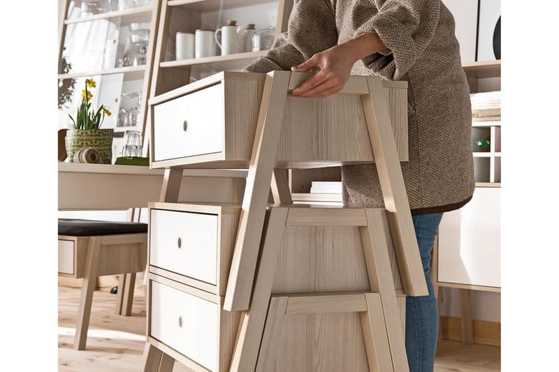 Spot Sengebord 58 cm med Opbevaring Skuffe Natur/Hvid - VOX - Møbler - Borde - Aflastningsbord - Sengebord