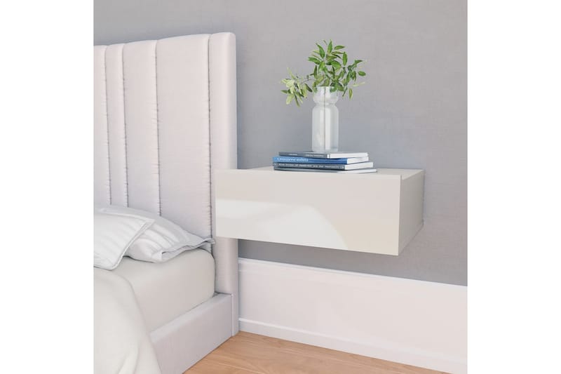 Svævende natborde 2 stk. 40 x 30 x 15 cm spånplade - Hvid - Møbler - Borde - Aflastningsbord - Sengebord