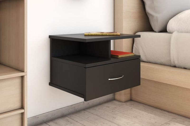 Svævende natborde 2 stk. 40 x 31 x 27 cm spånplade sort - Sort - Møbler - Borde - Aflastningsbord - Sengebord
