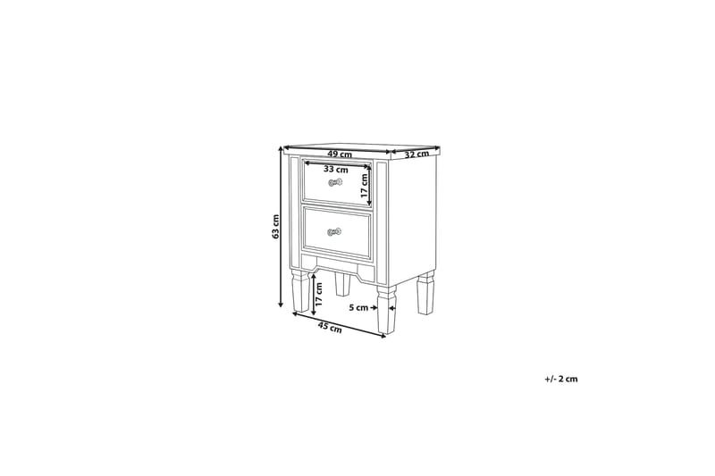 Tigy Sengebord 49 cm med Opbevaring 2 Skuffer - Glas/Sølv - Sengebord