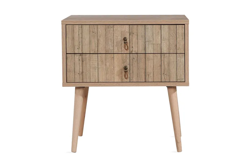 Vellavie Sengebord 60 cm med Opbevaring 2 Skuffer Vertikalt - Lysebrun - Møbler - Borde - Aflastningsbord - Sengebord