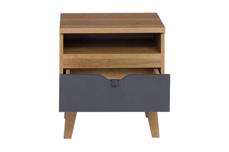 Vintra Sengebord 45 cm med Opbevaring Hylde + Skuffe - Grå/Natur - Møbler - Borde - Aflastningsbord - Sengebord