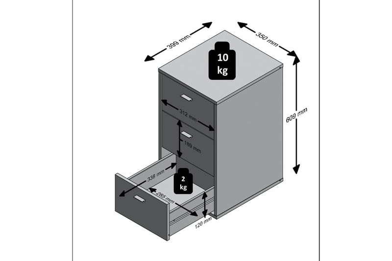 Virginia Sengebord 35 cm med Opbevaring 3 Skuffer - Grå/Sort - Møbler - Borde - Aflastningsbord - Sengebord