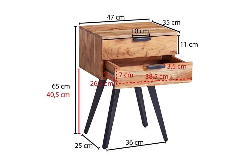 Willowdale Sengebord 47 cm - Brun / sort - Sengebord