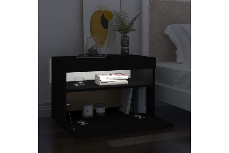 sengeskab m. LED-lys 60x35x40 cm spånplade sort - Sort - Sengebord