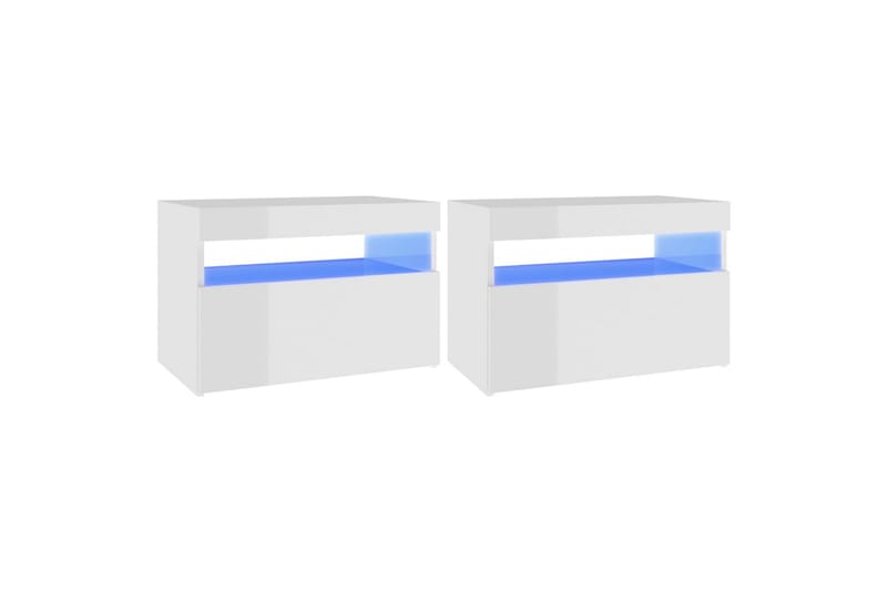 sengeskabe m. LED-lys 2 stk. 60x35x40 cm hvid højglans - Hvid - Sengebord