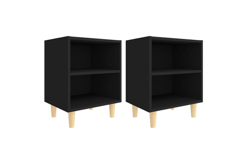 sengeskabe m. massive træben 2 stk. 40x30x50 cm sort - Sort - Møbler - Borde - Aflastningsbord - Sengebord