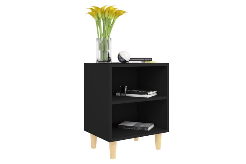 sengeskabe m. massive træben 2 stk. 40x30x50 cm sort - Sort - Møbler - Borde - Aflastningsbord - Sengebord