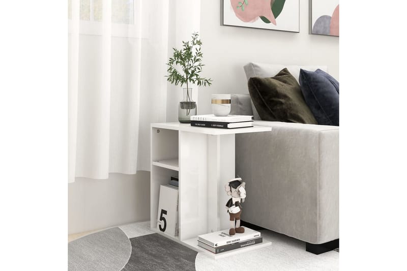sidebord 50x30x50 cm spånplade hvid højglans - Hvid - Lampebord - Bakkebord & små borde