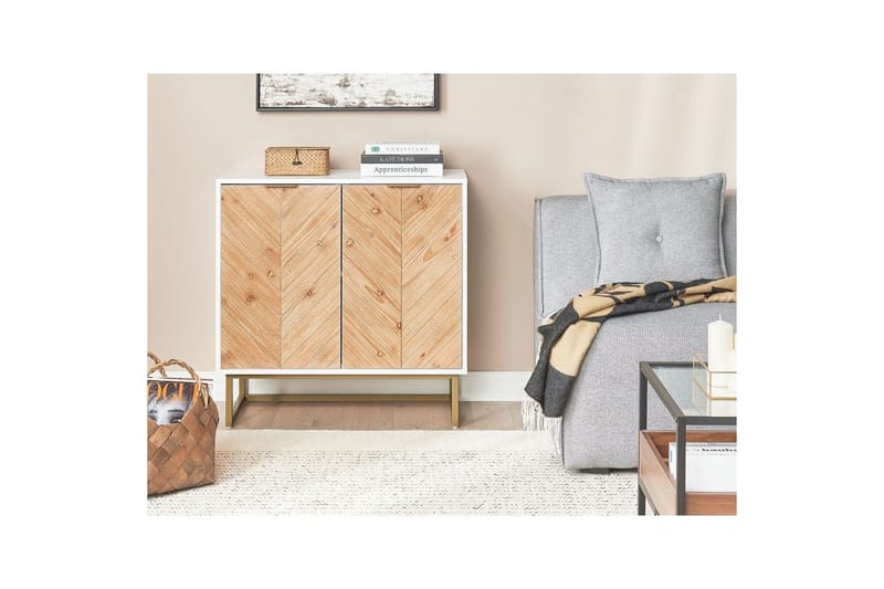 Sidebord Alaska Hvid, Lys Træ, Guld - Hvid, Lys Træ, Guld - Møbler - Borde - Aflastningsbord - Lampebord